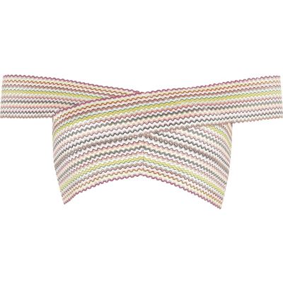 Multi colour stripe bandage bardot bikini top